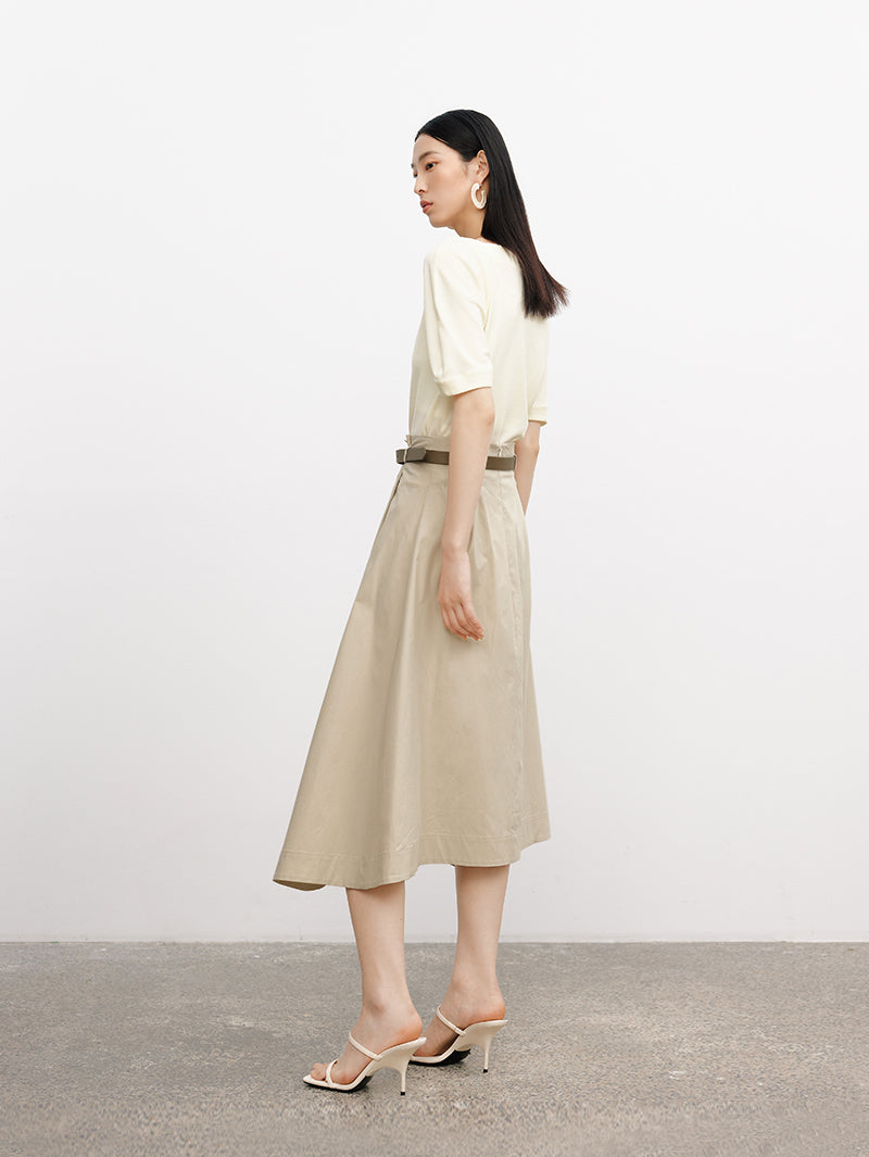Women's Light Khaki High Waist Breathable Cotton Circular Skirt