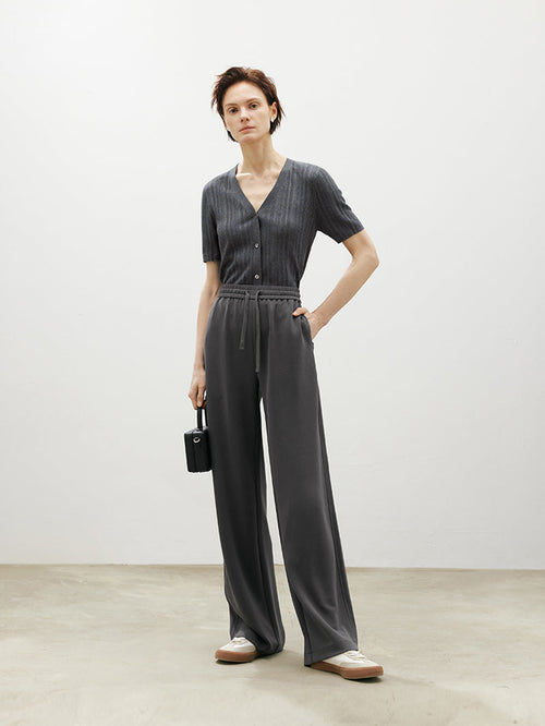 Load image 1 in gallery view. Dark gray wide leg summer pants