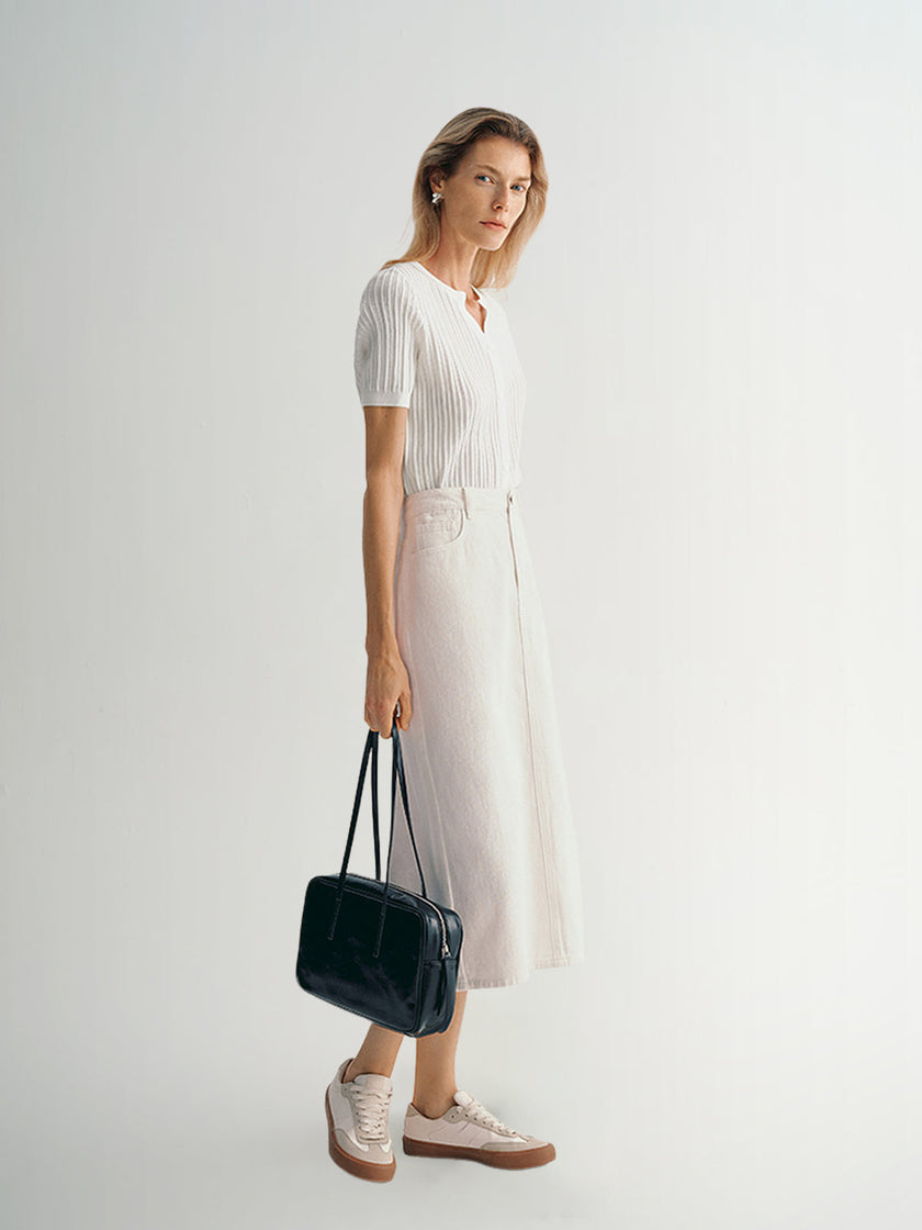 Women's White V Neck Short Sleeves Knit T-Shirt