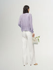 Women's Summer Cotton Purple Gray V Neck Sleeve Short Cardigan Knitwear