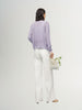 Women's Summer Cotton Purple Gray V Neck Sleeve Short Cardigan Knitwear