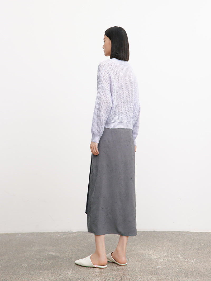 Women's Gray Elegant Straight Fit Mid Length Skirt