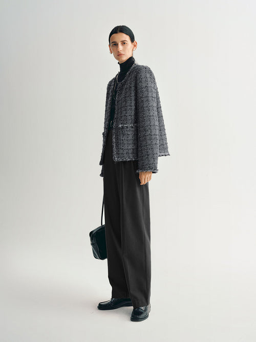 Carica immagine 1 in visualizzazione galleria. Wool Blend Trim Tweed Jacket