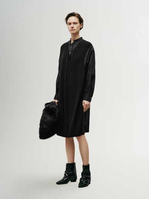 Load image 1 in gallery view. Black dress with classic collar