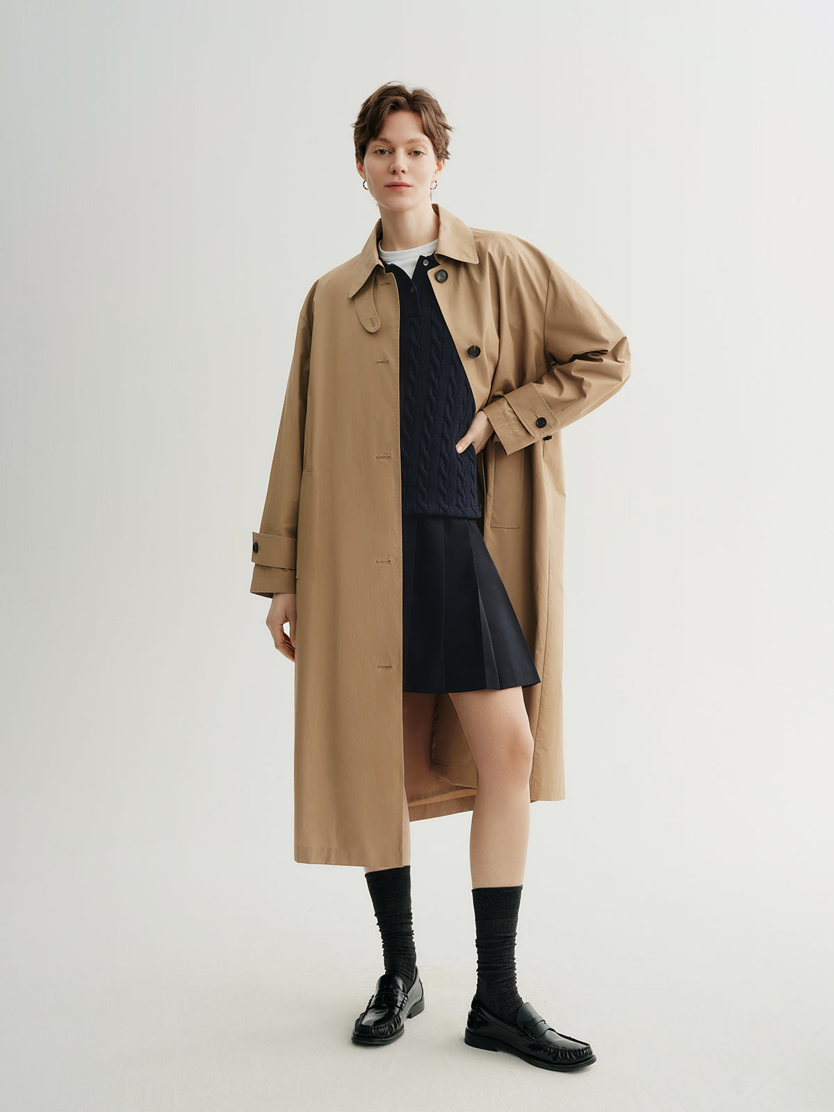 Beltless Trench Coat with Throat Latch