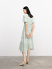 Women's Floral Mint Green V Neck Slim Fit Breathable Lyocell Dress