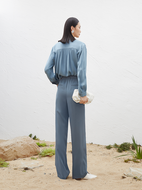 Load image 1 in gallery view. Women's Deep Blue Straight Fit Elastic Waist Trousers