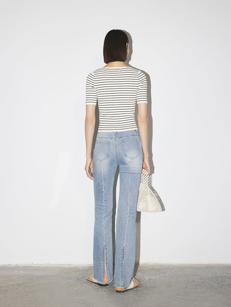 Women's White Square Neck Short Sleeves Knit Top