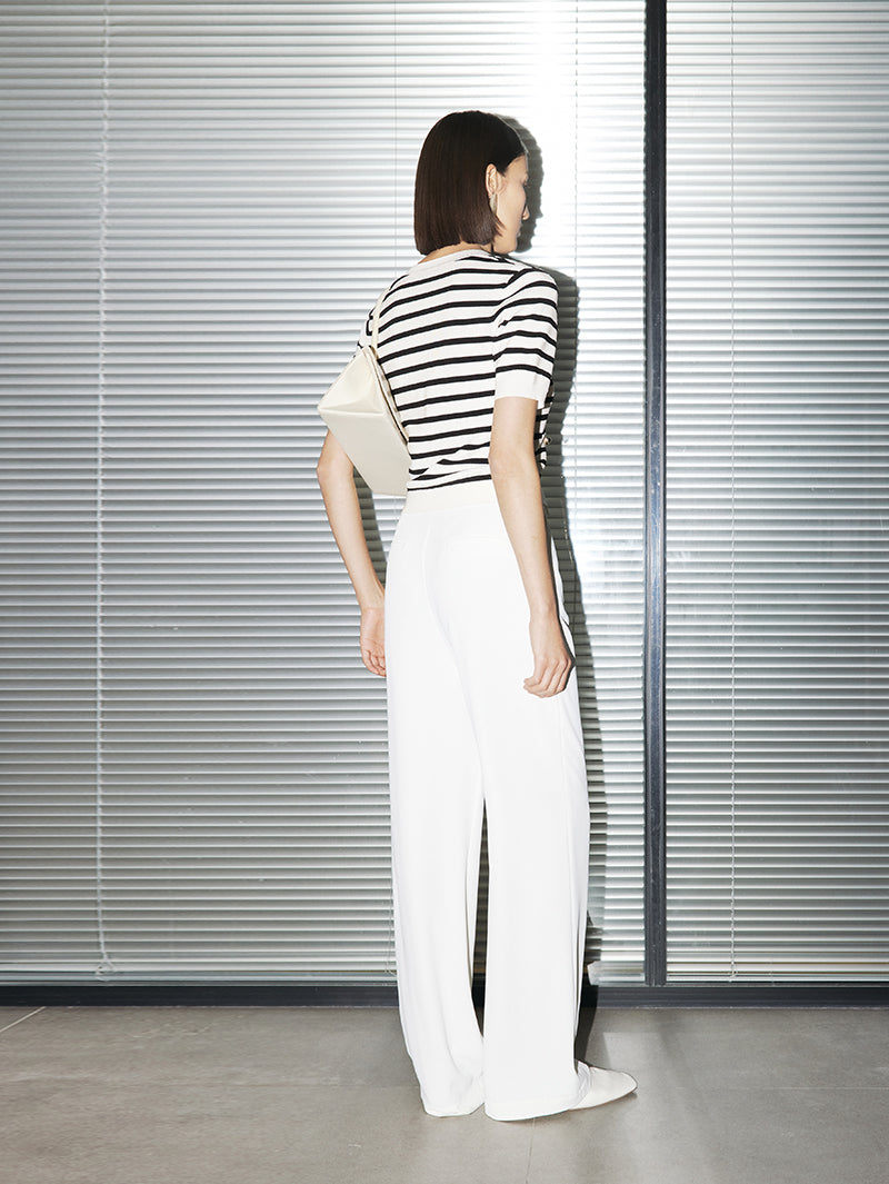 Women's White Round Neck Short Sleeves Buttons Knit Top