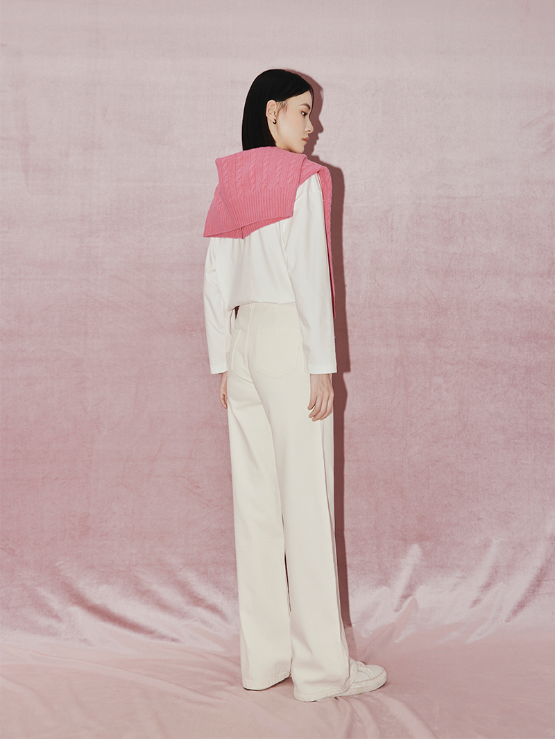 Women's White Embroidered Logo Long Sleeve T-Shirt