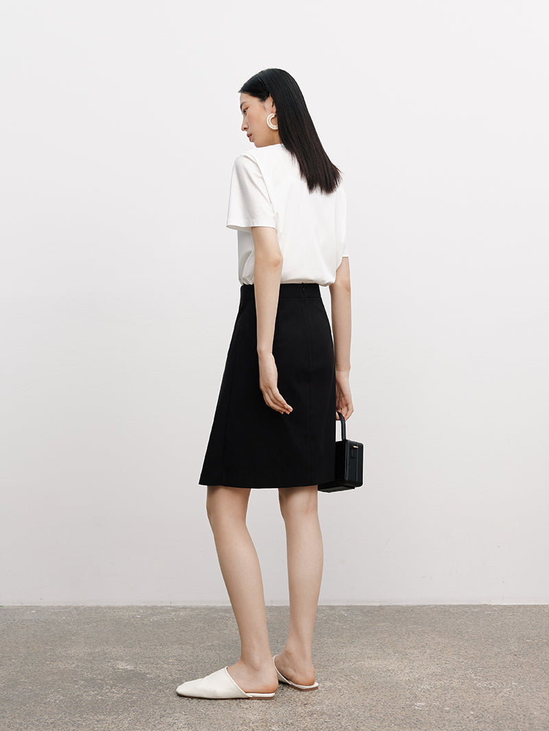 Women's Black One Button Cotton Short Skirt