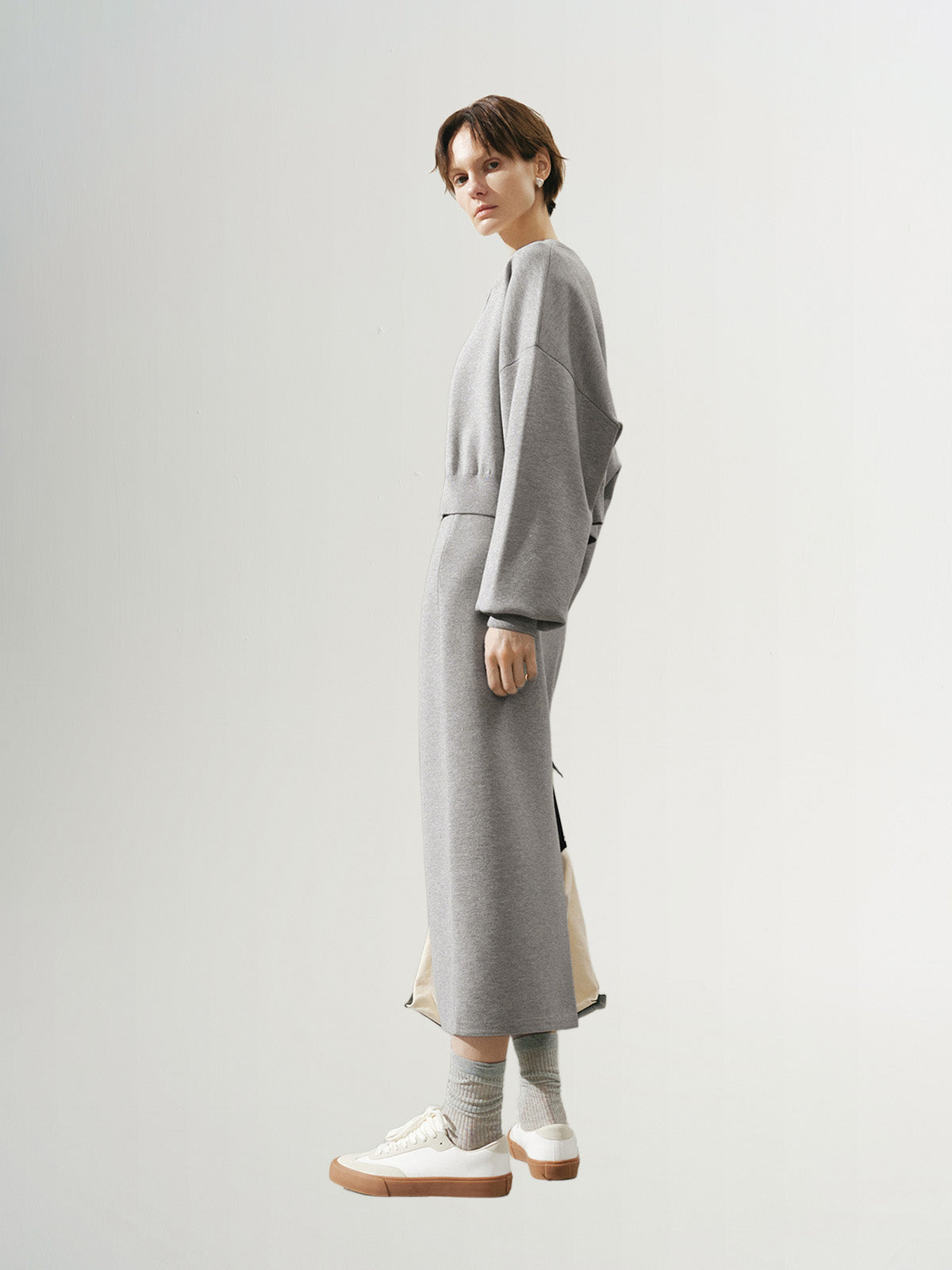 Haut en maille décontracté, gris clair