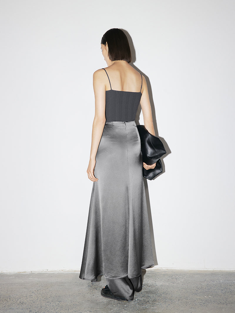 Women's Gray Straight Fit Breathable Acetate Skirt