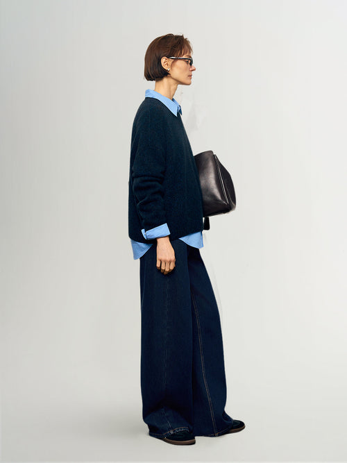 Charger l'image 1 dans la galerie. Crewneck Drop-Shoulder Silk-Cashmere Sweater