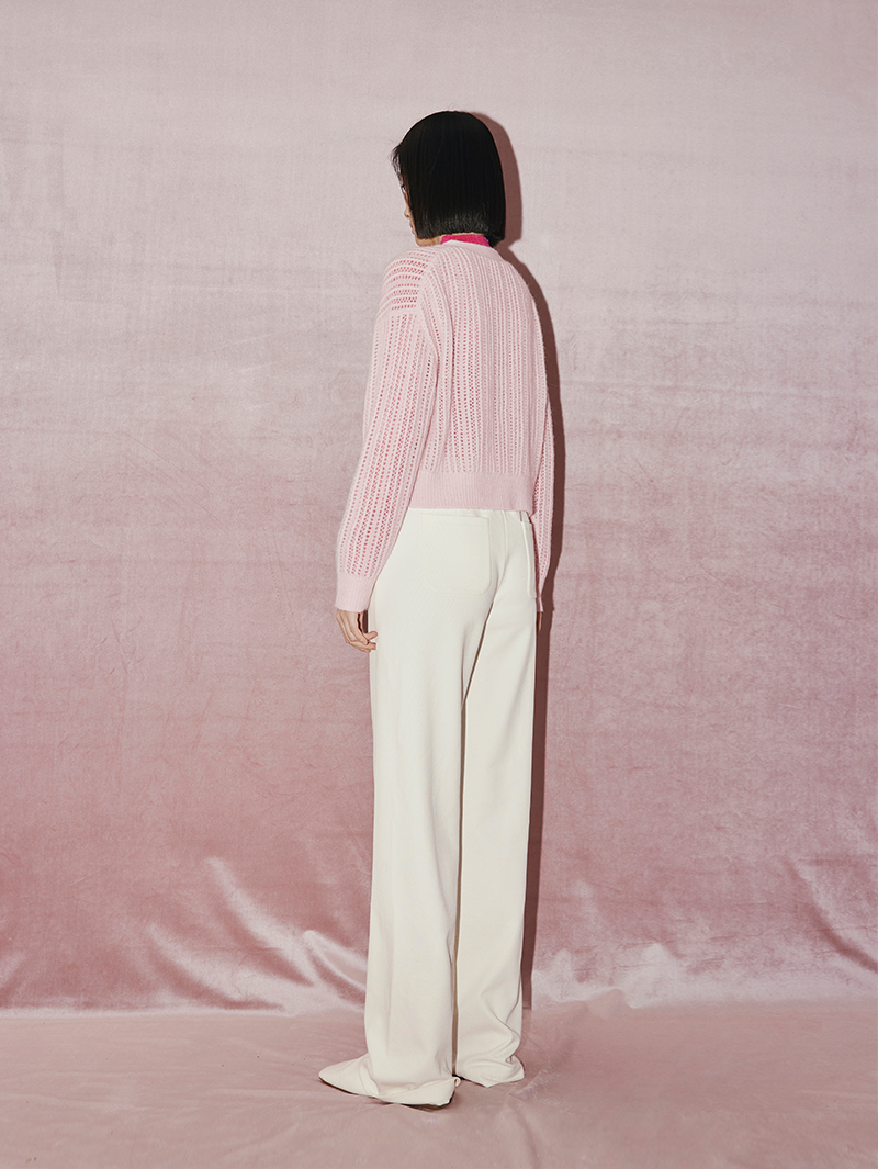 Women's White Corduroy Straight Fit Trousers