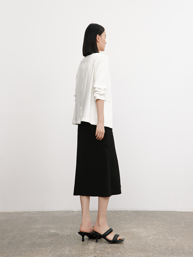 Women's Black High Waist Triacetate Draped Skirt