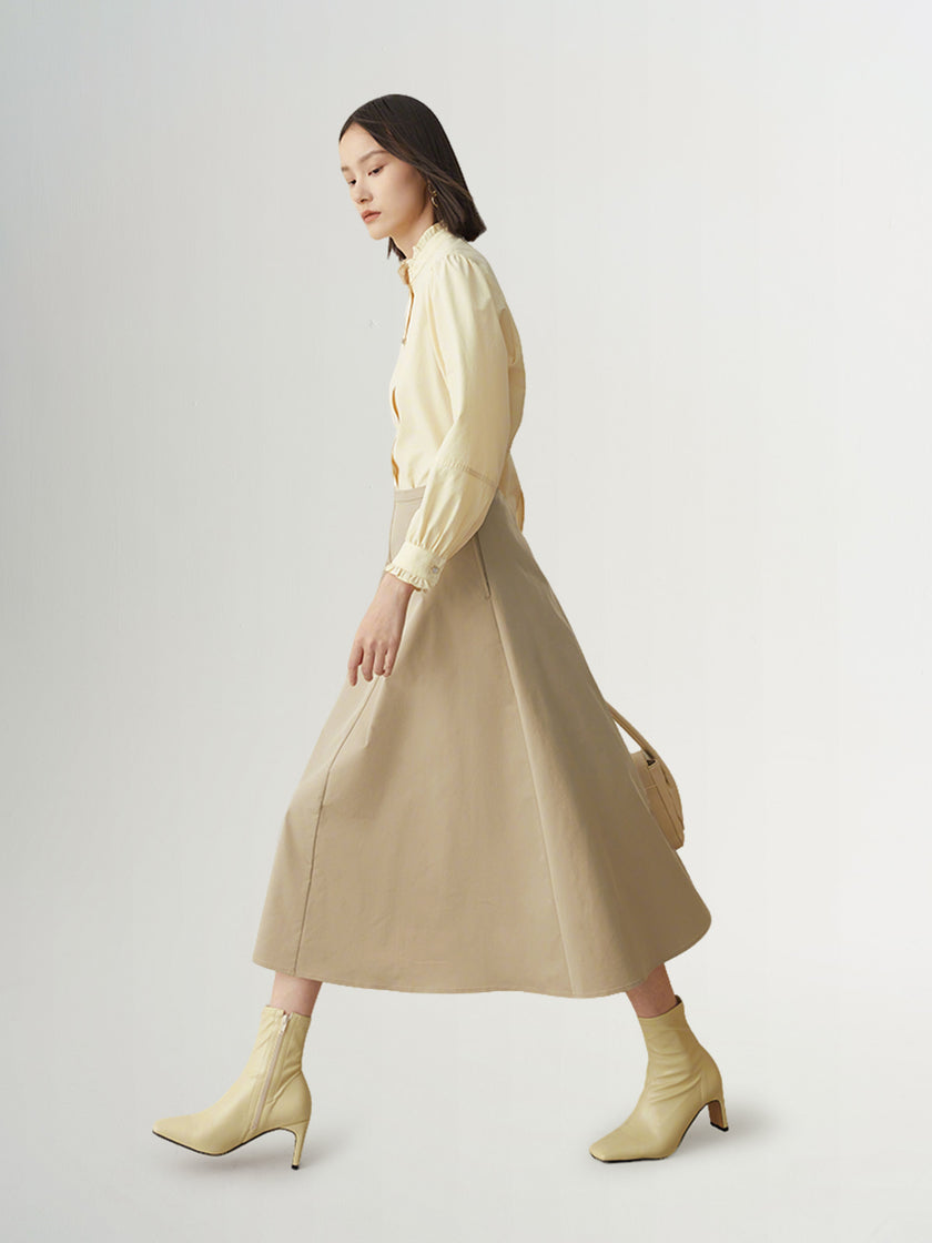 Chemisier Jaune Clair à Col Plissé