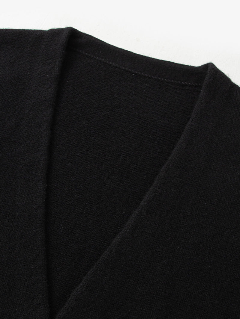 Women's Black V Neck Long Sleeves Wool Cardigan
