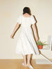 Women's Light Beige Square Neck Puff Sleeves Breathable Summer Dress