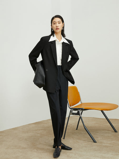 Charger l'image 1 dans la galerie. Women's Black Notch Lapel Long Sleeves Blazer
