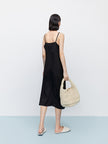 Women's Black V Neck Camisole Silk Dress