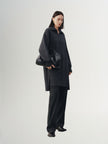 Women's Gray Stand Collar Straight Fit Winter Wool Dress