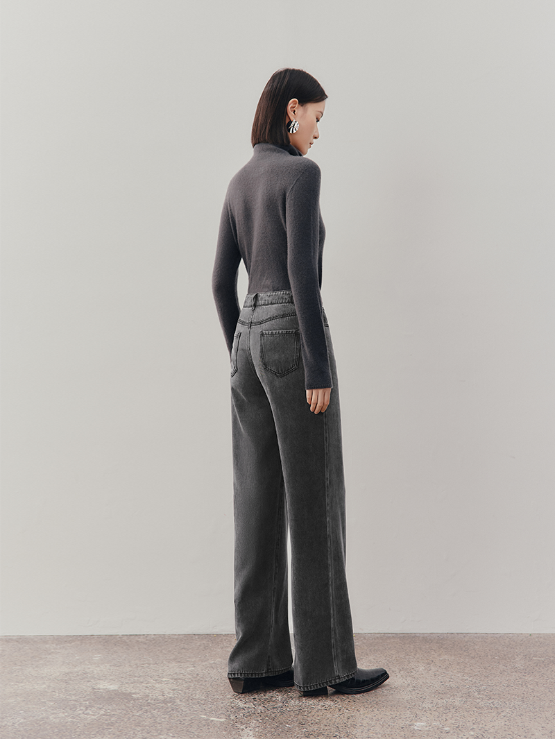 Women's Gray Wide Leg Jeans Pants