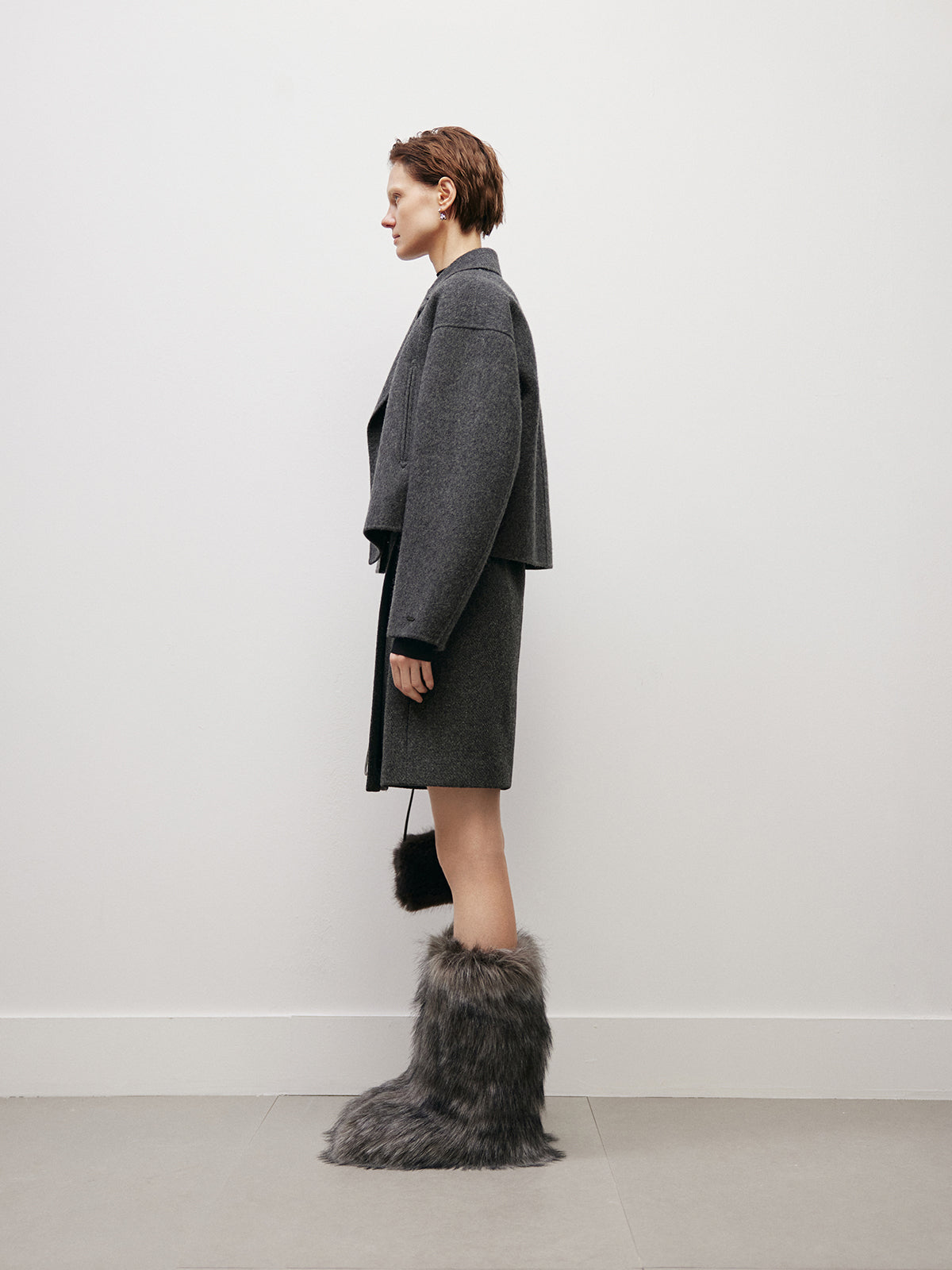 Women's Extreme Gray Notch Lapel Double Breasted Wool Short Coat