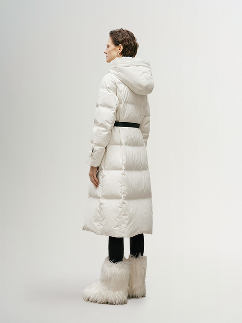 Load image 1 in gallery view. Women's White Waterproof Goose Long Puffer Jacket