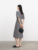 Women's Black and White Plaid V Neck X Shape Dress