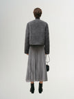 Grey short skirt with elastic waist and pleated design