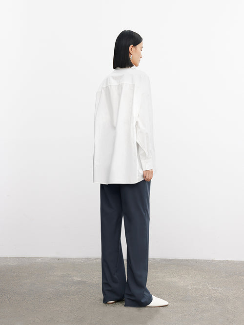 Charger l'image 1 dans la galerie. Women's White 100% Cotton Classic Collar Long Sleeve Blouse