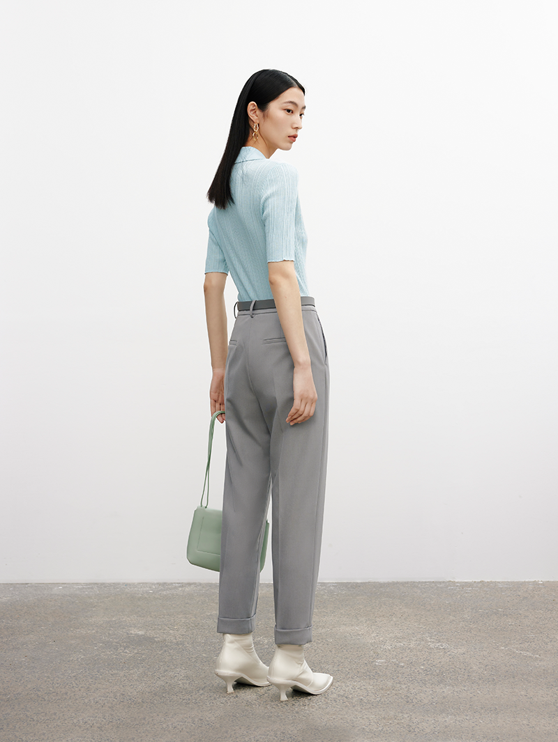 Women's Light Gray Small Leg Wool Trousers