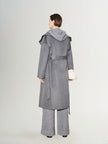 Women's Gray Large Laple Australian Wool Coat with Belt 5EA170181