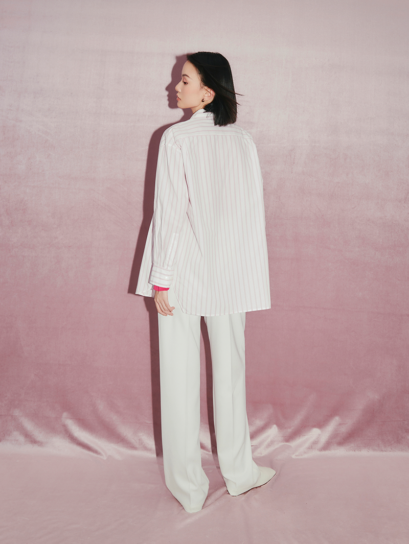 Women's Pink Stripe 100% Cotton Long Sleeve Shirt