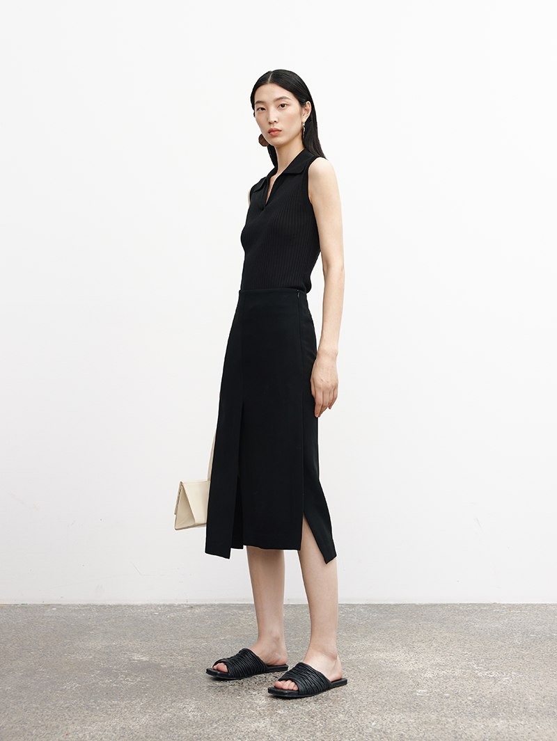 Women's Black Acetate Fiber A-Line Straight Fit Smooth Skirt