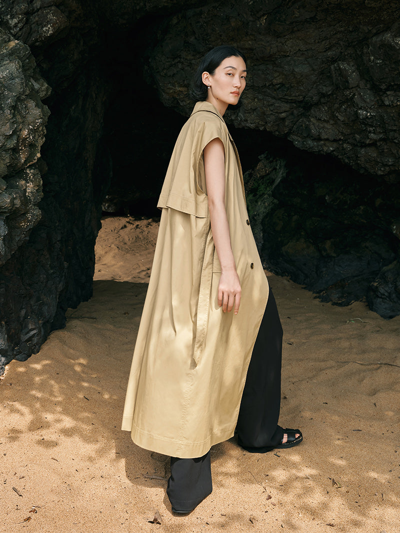 Trench-coat beige à manches courtes