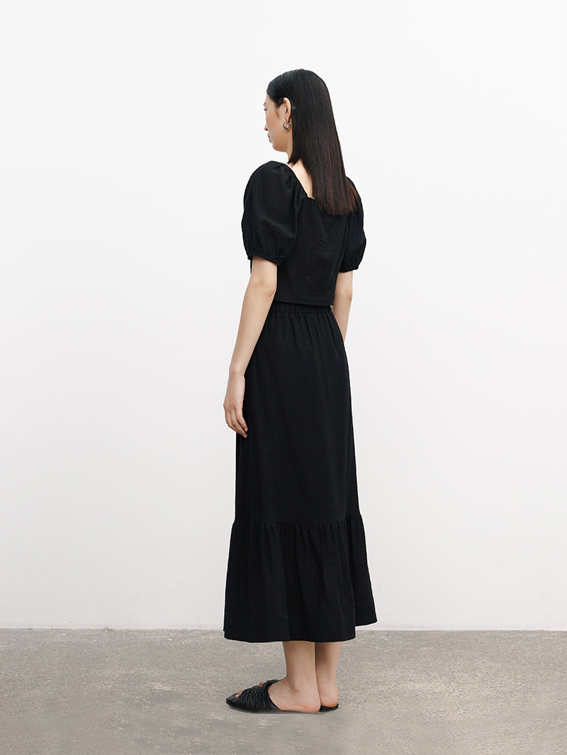 Women's Black Elastic Wasit Flounce Skirt