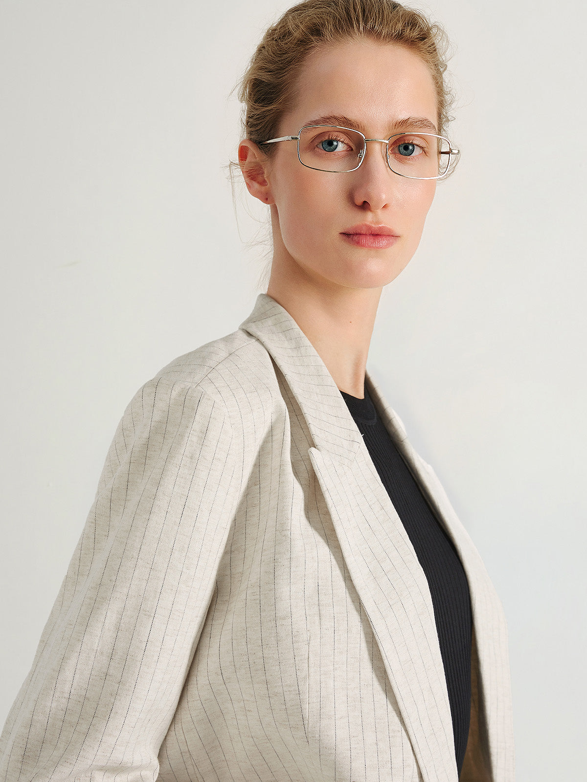 Linen Striped Peak Lapel Blazer