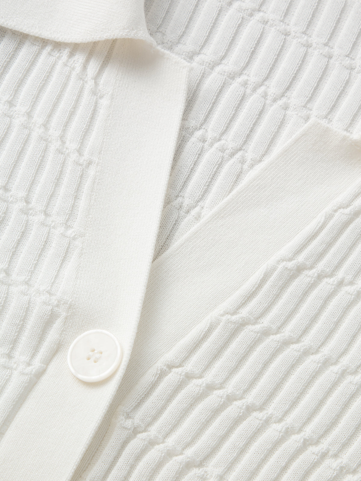 Top en maille à col polo blanc à manches courtes en coton