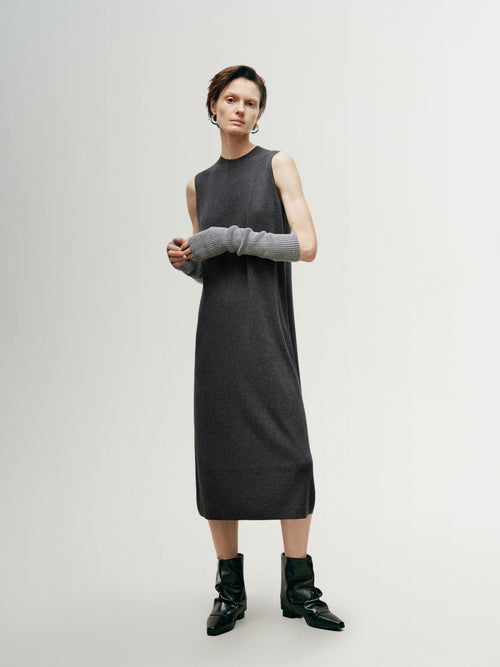 Load image 1 in gallery view. Women's Smoke Gray Sleeveless Straight Fit Knit Dress