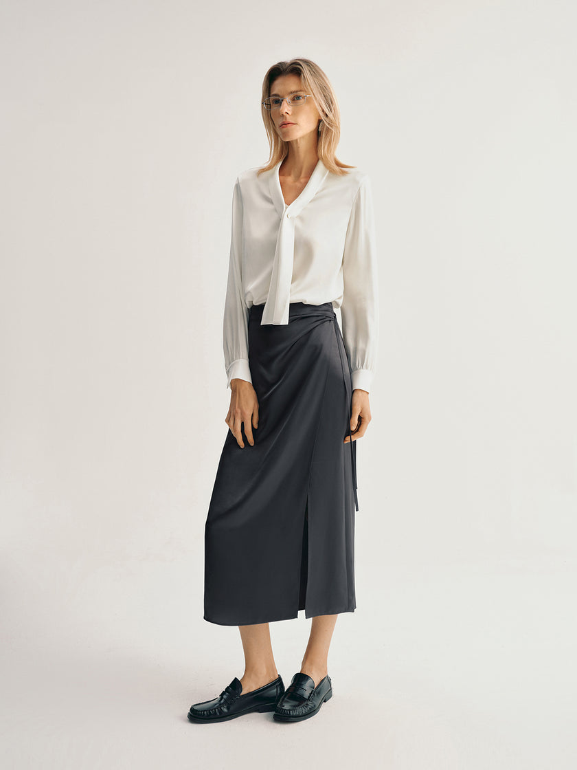 Acetate Side-Slit Midi Skirt