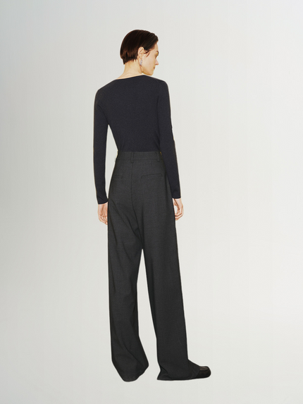 Pantalon droit noir en laine