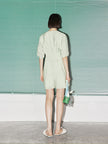 Women's Mint Green V Neck Short Sleeves Pleated Waist Dress