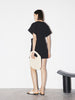 Women's Black V Neck Short Sleeves Stable Sucker Belted Dress