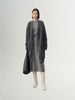 Dark gray sheepskin cardigan with puffed sleeves and V-neck
