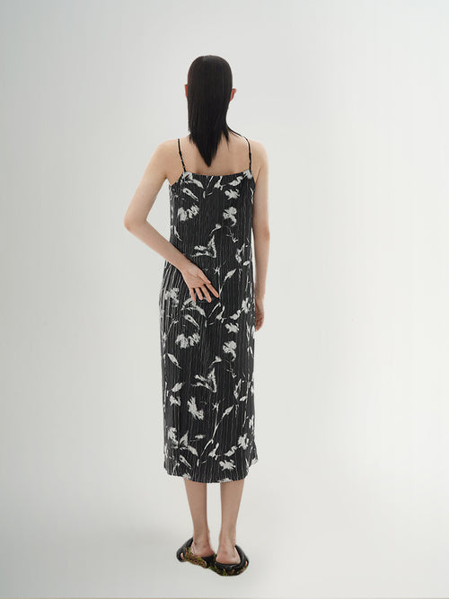 Load image 1 in gallery view. Black floral print strappy dress