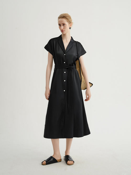 Charger l'image 1 dans la galerie. Collared V Neck Pure Silk Dress