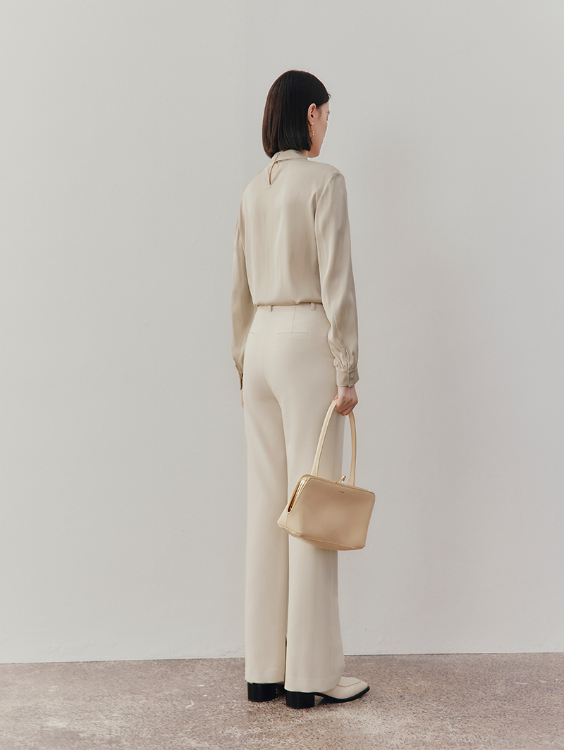 Women's Beige Straight Fit Slit Design Trousers