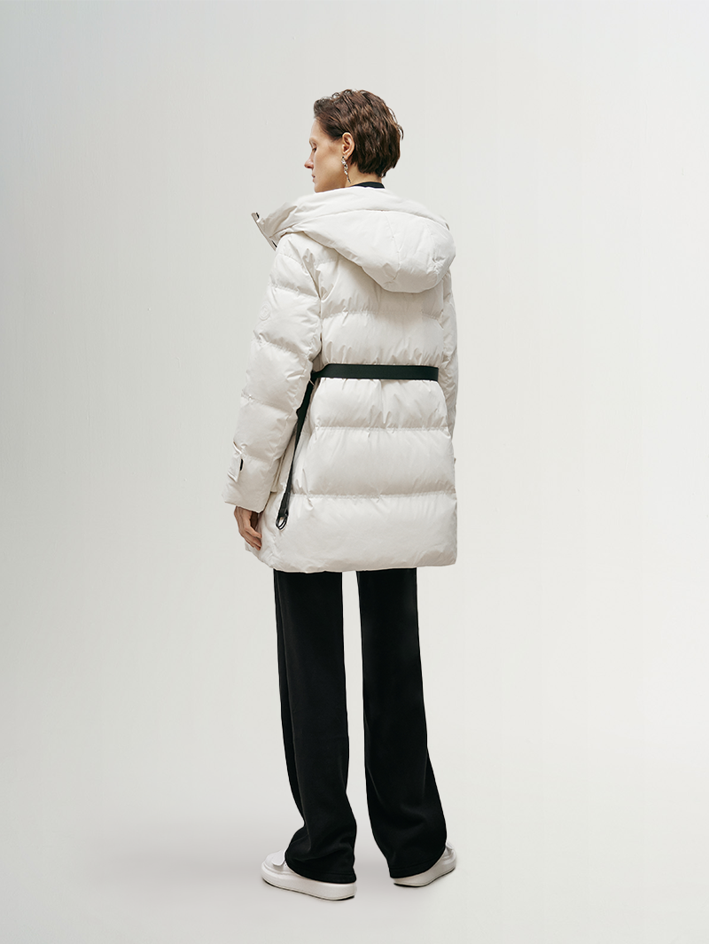 Women's White Waterproof Goose Mid-Length Puffer Jacket
